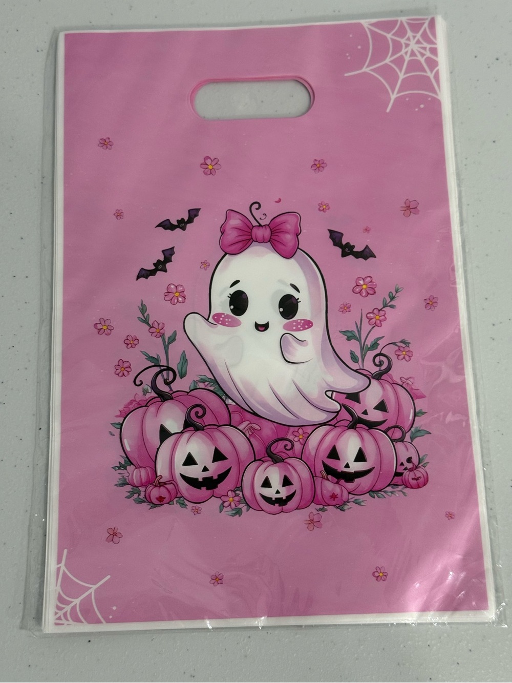 Pink Cute Ghost Halloween Treat Bags - Pack of Party Favor Bags
